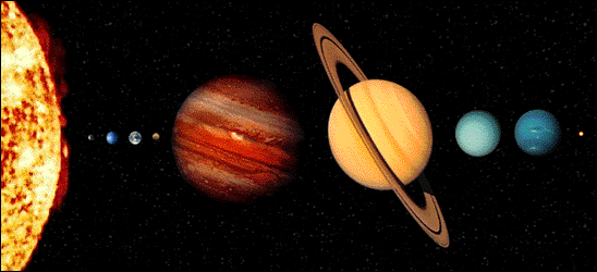 The Solar System; Sizes are to